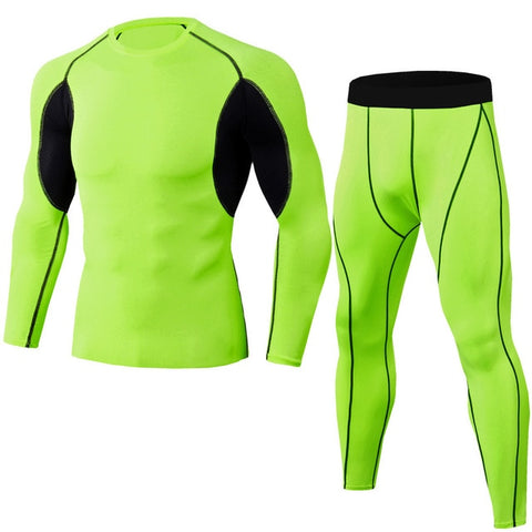 Men's Compression Running jogging Suits Clothes Sports Set Long t shirt And Pants Gym Fitness workout Tights clothing 2pcs/Sets