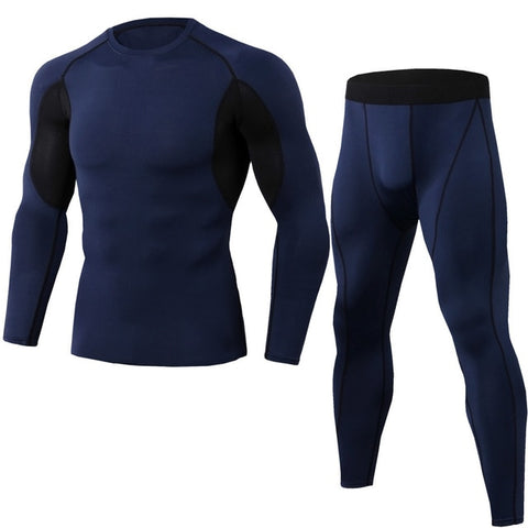 Men's Compression Running jogging Suits Clothes Sports Set Long t shirt And Pants Gym Fitness workout Tights clothing 2pcs/Sets