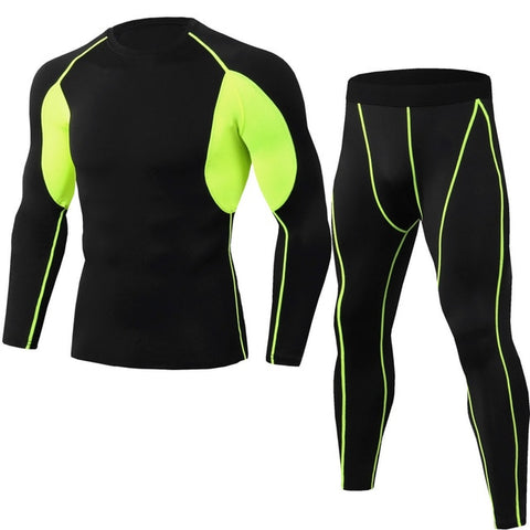 Men's Compression Running jogging Suits Clothes Sports Set Long t shirt And Pants Gym Fitness workout Tights clothing 2pcs/Sets