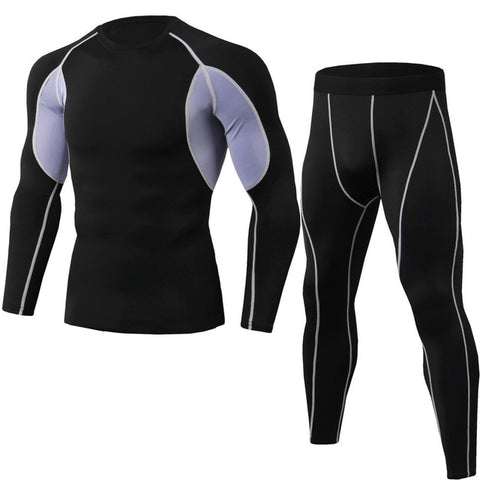 Men's Compression Running jogging Suits Clothes Sports Set Long t shirt And Pants Gym Fitness workout Tights clothing 2pcs/Sets