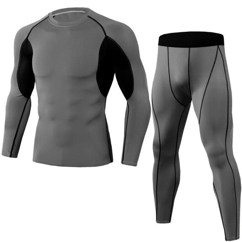 Men's Compression Running jogging Suits Clothes Sports Set Long t shirt And Pants Gym Fitness workout Tights clothing 2pcs/Sets