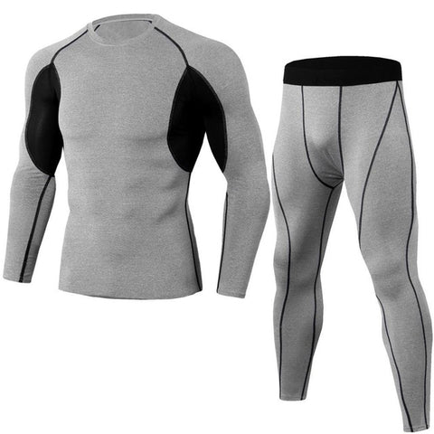 Men's Compression Running jogging Suits Clothes Sports Set Long t shirt And Pants Gym Fitness workout Tights clothing 2pcs/Sets