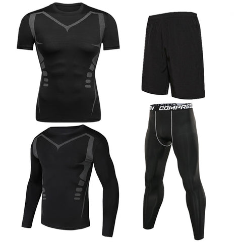 4pcs / set Men's Tracksuit Gym Fitness Compression Sport Suit Clothes Running Jogging Sports Wear Exercise Workout Tights