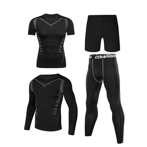 4pcs / set Men's Tracksuit Gym Fitness Compression Sport Suit Clothes Running Jogging Sports Wear Exercise Workout Tights