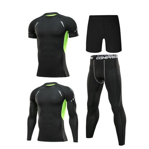 4pcs / set Men's Tracksuit Gym Fitness Compression Sport Suit Clothes Running Jogging Sports Wear Exercise Workout Tights