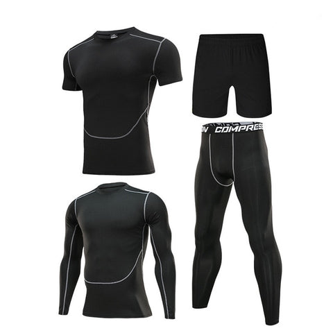 4pcs / set Men's Tracksuit Gym Fitness Compression Sport Suit Clothes Running Jogging Sports Wear Exercise Workout Tights