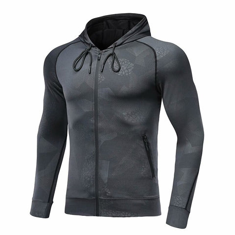 Men Camouflage Tops running jacket Sports fitness Long sleeves Hooded Tight Gym Soccer basketball Outdoor training Run Jogging