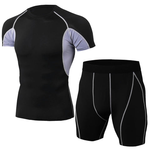 Men's Compression Running jogging Suits Clothes Sports Set Long t shirt And Pants Gym Fitness workout Tights clothing 2pcs/Sets