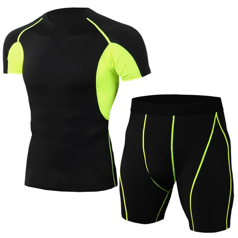 Men's Compression Running jogging Suits Clothes Sports Set Long t shirt And Pants Gym Fitness workout Tights clothing 2pcs/Sets