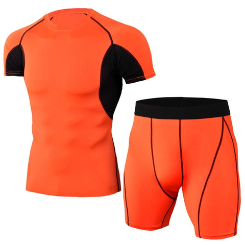 Men's Compression Running jogging Suits Clothes Sports Set Long t shirt And Pants Gym Fitness workout Tights clothing 2pcs/Sets