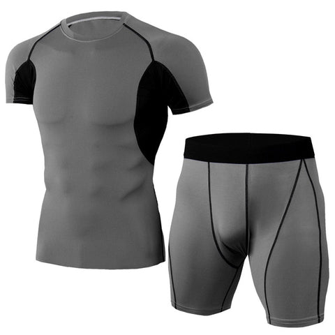 Men's Compression Running jogging Suits Clothes Sports Set Long t shirt And Pants Gym Fitness workout Tights clothing 2pcs/Sets