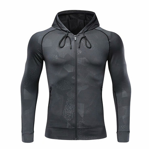 Men running jacket Sports fitness Long sleeves Hooded Tight Gym Soccer basketball Outdoor training Run Jogging Camouflage Tops