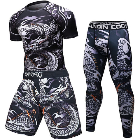 New Men Sports jiu jitsu bjj Suit Gym Fitness Compression Clothes Running Jogging Sport Wear Exercise Workout Rashguard Tights