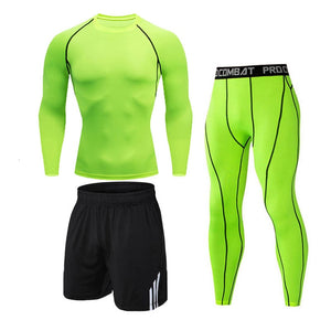 3 Pcs/Set Men's Tracksuit Sports Suit Gym Fitness Compression Clothes Running Jogging Sport Wear Exercise Workout Tights