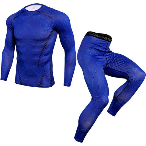 2019 New 2Pcs/Set Men's Tracksuit Sports Suit Gym Fitness Compression Clothes Running Jogging Sport Wear Exercise Workout Tights