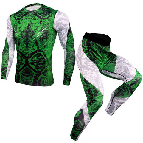 2019 New 2Pcs/Set Men's Tracksuit Sports Suit Gym Fitness Compression Clothes Running Jogging Sport Wear Exercise Workout Tights