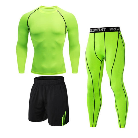 3 Pcs/Set Men's Tracksuit Sports Suit Gym Fitness Compression Clothes Running Jogging Sport Wear Exercise Workout Tights