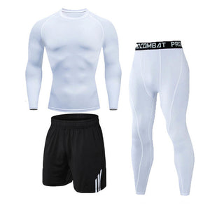 3 Pcs/Set Men's Tracksuit Sports Suit Gym Fitness Compression Clothes Running Jogging Sport Wear Exercise Workout Tights