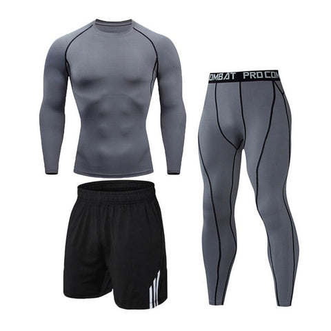 3 Pcs/Set Men's Tracksuit Sports Suit Gym Fitness Compression Clothes Running Jogging Sport Wear Exercise Workout Tights