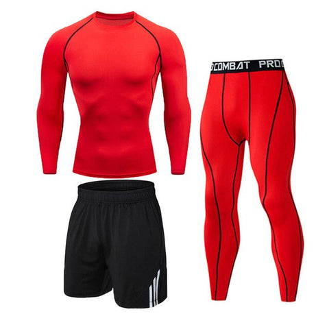 3 Pcs/Set Men's Tracksuit Sports Suit Gym Fitness Compression Clothes Running Jogging Sport Wear Exercise Workout Tights