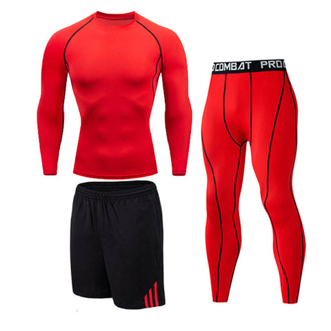 3 Pcs/Set Men's Tracksuit Sports Suit Gym Fitness Compression Clothes Running Jogging Sport Wear Exercise Workout Tights