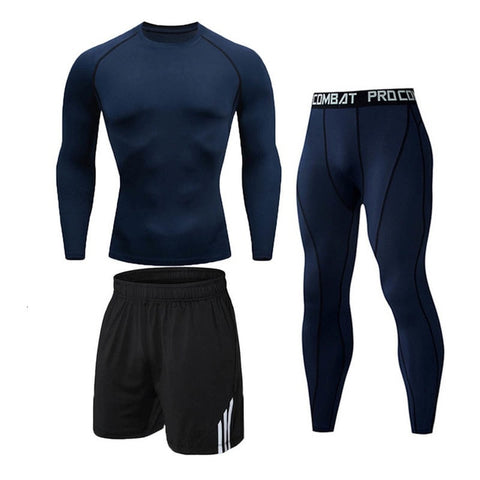 3 Pcs/Set Men's Tracksuit Sports Suit Gym Fitness Compression Clothes Running Jogging Sport Wear Exercise Workout Tights