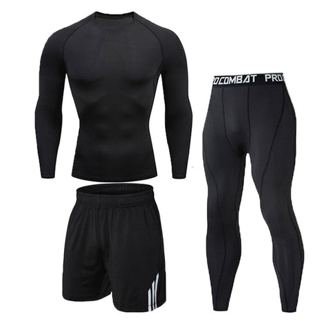 3 Pcs/Set Men's Tracksuit Sports Suit Gym Fitness Compression Clothes Running Jogging Sport Wear Exercise Workout Tights