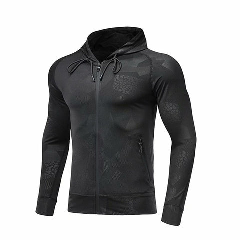 Men running jacket Sports fitness Long sleeves Hooded Tight Gym Soccer basketball Outdoor training Run Jogging Camouflage Tops