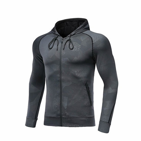 Men running jacket Sports fitness Long sleeves Hooded Tight Gym Soccer basketball Outdoor training Run Jogging Camouflage Tops