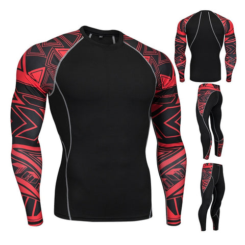 2pcs / set Men's Workout Sports Suit Gym Fitness Compression Clothes Running Jogging Sport Wear Exercise Workout Tights