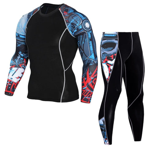 2pcs / set Men's Workout Sports Suit Gym Fitness Compression Clothes Running Jogging Sport Wear Exercise Workout Tights