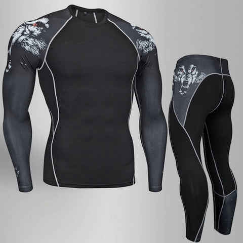 2pcs / set Men's Workout Sports Suit Gym Fitness Compression Clothes Running Jogging Sport Wear Exercise Workout Tights