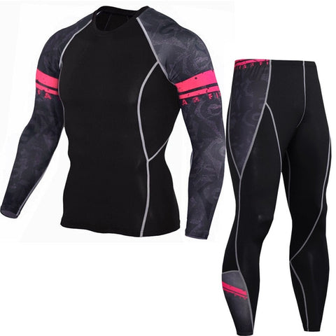 2pcs / set Men's Workout Sports Suit Gym Fitness Compression Clothes Running Jogging Sport Wear Exercise Workout Tights