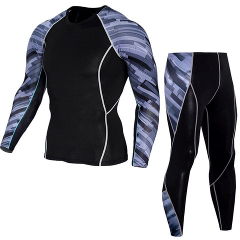 2pcs / set Men's Workout Sports Suit Gym Fitness Compression Clothes Running Jogging Sport Wear Exercise Workout Tights