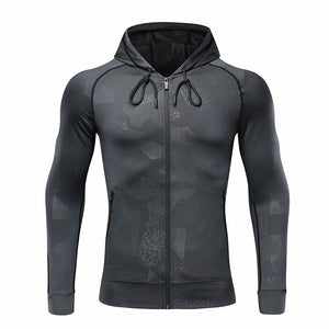 Men Running Jacket Sports Fitness Long Sleeves Hooded Tight Gym Soccer Basketball Outdoor Training Run Jogging Camouflage Tops