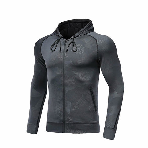 Men Running Jacket Sports Fitness Long Sleeves Hooded Tight Gym Soccer Basketball Outdoor Training Run Jogging Camouflage Tops