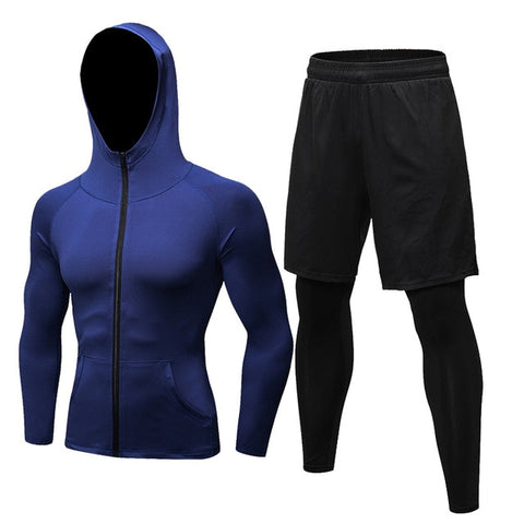 2 unids/set traje deportivo de primavera para hombres, ropa de compresión para gimnasio, Fitness, correr, correr, ropa deportiva, entrenamiento, chándales, pantalones ajustados falsos