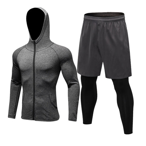 2 unids/set traje deportivo de primavera para hombres, ropa de compresión para gimnasio, Fitness, correr, correr, ropa deportiva, entrenamiento, chándales, pantalones ajustados falsos