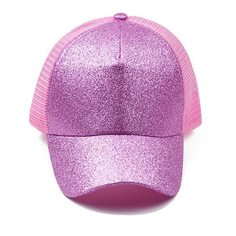 Women Fluorescent Sequins Baseball Caps Open Ponytail Sparkling Mesh Caps Hip Hop Hat For Outdoor Sports Tennis Camping Hiking