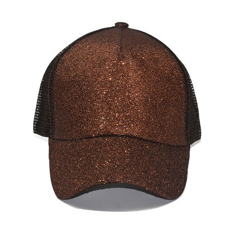 Women Fluorescent Sequins Baseball Caps Open Ponytail Sparkling Mesh Caps Hip Hop Hat For Outdoor Sports Tennis Camping Hiking