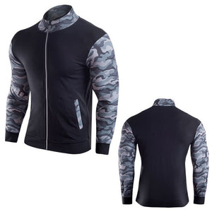 Camouflage Patchwork Long Sleeve Sports Sweatshirt Mens Running Jackets Zipper Cardigan Fitness Sportswear Training Outwear Tops