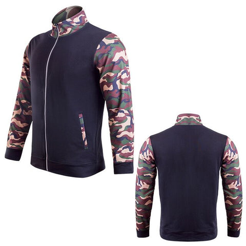 Camouflage Patchwork Long Sleeve Sports Sweatshirt Mens Running Jackets Zipper Cardigan Fitness Sportswear Training Outwear Tops