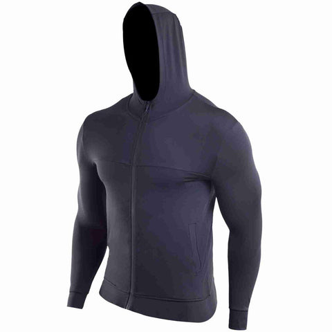 Sports Jacket Men's Autumn and Winter Black Stretch Quick-drying Fitness Clothes Training Outdoor Zipper Hooded Sweat Suit