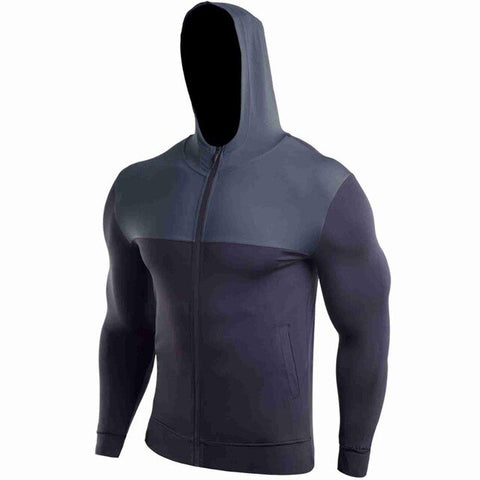 Sports Jacket Men's Autumn and Winter Black Stretch Quick-drying Fitness Clothes Training Outdoor Zipper Hooded Sweat Suit