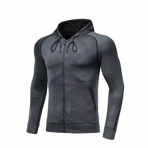 Men Camouflage Tops Running Jacket Sports Fitness Long Sleeves Hooded Tight Gym Soccer Basketball Outdoor Training Run Jogging