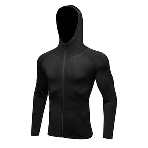 Brand New Sleeve Sport Shirt Men Zipper Hooded T-shirts Gym Clothing Sports Top Men's Sportswear Rashgard Black Running Jacket