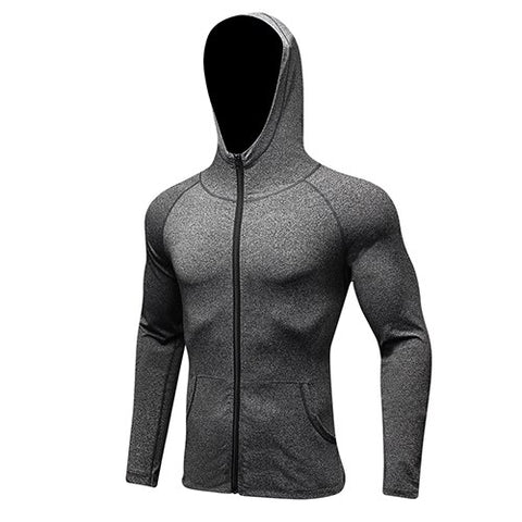 Brand New Sleeve Sport Shirt Men Zipper Hooded T-shirts Gym Clothing Sports Top Men's Sportswear Rashgard Black Running Jacket