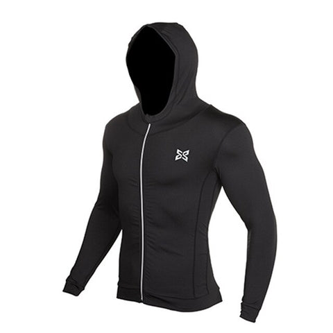 Compression Men Running Jackets Quick Dry Hooded Sports Soccer Training Shirt Football Basketball Gym Fitness Jackets Reflective