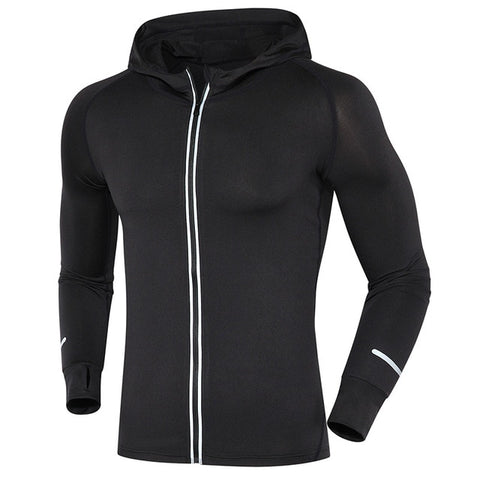 New Reflective Zipper Elastic Running Jacket Men's Basketball Yoga Gym Fitness Hooded Jacket Breathable Sports Coat Tops For Men