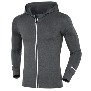 New Reflective Zipper Elastic Running Jacket Men's Basketball Yoga Gym Fitness Hooded Jacket Breathable Sports Coat Tops For Men